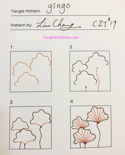 How to draw the Zentangle pattern Gingo, tangle and deconstruction by Lisa Chang. Image copyright the artist and used with permission, ALL RIGHTS RESERVED.