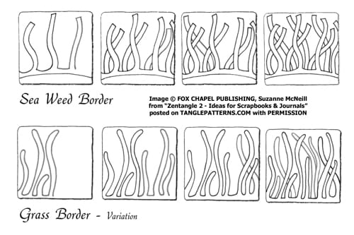 How to draw the Zentangle pattern Grass Border, tangle and deconstruction by Suzanne McNeill. Image copyright Suzanne McNeill and Fox Chapel Publishing and used with permission, ALL RIGHTS RESERVED. How to draw the Zentangle pattern Grass Border, tangle and deconstruction by Suzanne McNeill. Image copyright Suzanne McNeill and Fox Chapel Publishing and used with permission, ALL RIGHTS RESERVED.