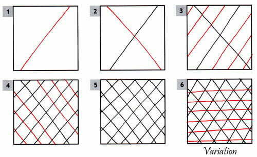 Steps for drawing a freehand diamond grid for your tangles. Image © Linda Farmer and TanglePatterns.com. ALL RIGHTS RESERVED. You may use this image for your personal non-commercial reference only. The unauthorized pinning, reproduction or distribution of this copyrighted work is illegal.