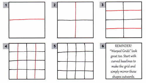 How to draw a Freehand Square Grid for your tangle patterns. Image © Linda Farmer and TanglePatterns.com. ALL RIGHTS RESERVED. You may use this image for your personal non-commercial reference only. The unauthorized pinning, reproduction or distribution of this copyrighted work is illegal.