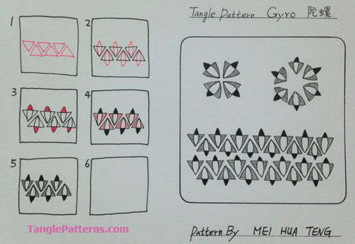 How to draw the Zentangle pattern Gyro, tangle and deconstruction by Damy (Mei Hua) Teng. Image copyright the artist and used with permission, ALL RIGHTS RESERVED.