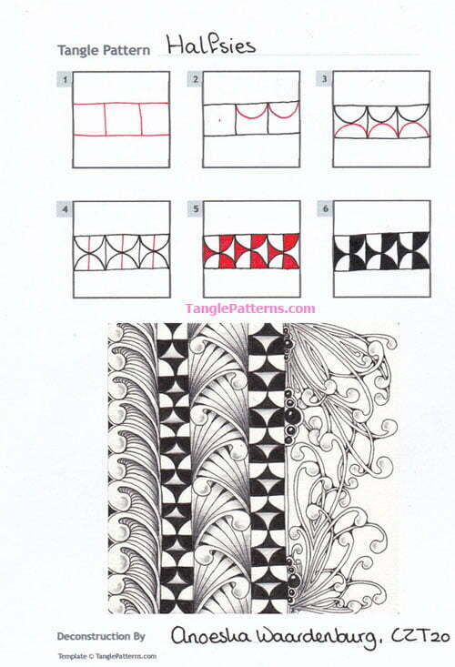 How to draw the Zentangle pattern Halfsies, tangle and deconstruction by Anoeska Waardenburg. Image copyright the artist and used with permission, ALL RIGHTS RESERVED.