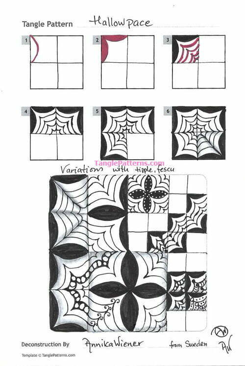 How to draw the Zentangle pattern Hallowpace, tangle and deconstruction by Annika Wiener. Image copyright the artist and used with permission, ALL RIGHTS RESERVED.