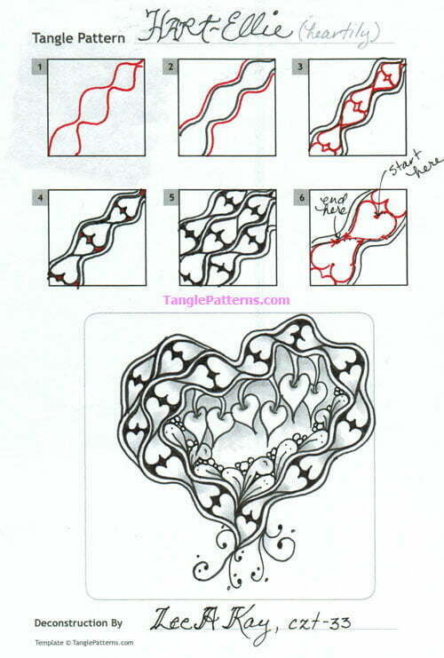 How to draw the Zentangle pattern Hart-Ellie, tangle and deconstruction by Lee Kay. Image copyright the artist and used with permission, ALL RIGHTS RESERVED.