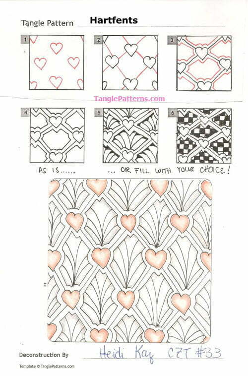 How to draw the Zentangle pattern Hartfents, tangle and deconstruction by Heidi Kay. Image copyright the artist and used with permission, ALL RIGHTS RESERVED.