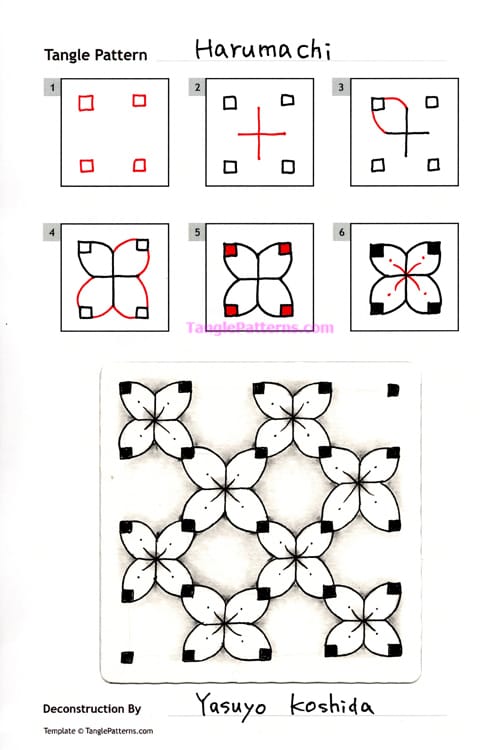 How to draw the Zentangle pattern Harumachi, tangle and deconstruction by Yasuyo Koshida. Image copyright the artist and used with permission, ALL RIGHTS RESERVED.