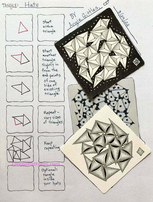 How to draw the Zentangle pattern Hats, tangle and deconstruction by Angie Gittles. Image copyright the artist and used with permission, ALL RIGHTS RESERVED.