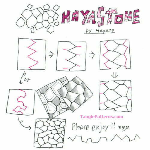 How to draw the Zentangle pattern Hayastone, tangle and deconstruction by Hayato Naratomi. Image copyright the artist and used with permission, ALL RIGHTS RESERVED.