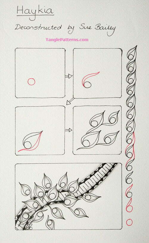 How to draw the Zentangle pattern Haykia, tangle and deconstruction by Sue Bailey. Image copyright the artist and used with permission, ALL RIGHTS RESERVED.