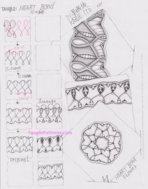 How to draw the Zentangle pattern Heart Bond, tangle by and deconstruction by Kazue Ito. Image copyright the artist and used with permission, ALL RIGHTS RESERVED.