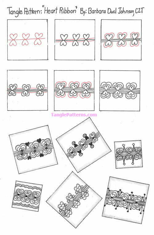 How to draw the Zentangle pattern Heart Ribbon, tangle and deconstruction by Barbara Duel Johnson. Image copyright the artist and used with permission, ALL RIGHTS RESERVED.