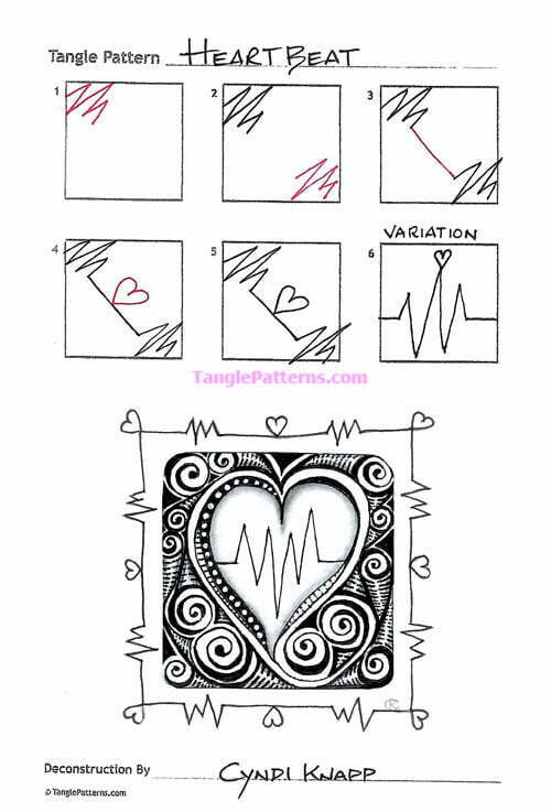 How to draw the Zentangle pattern Heartbeat, tangle and deconstruction by Cyndi Knapp. Image copyright the artist and used with permission, ALL RIGHTS RESERVED.