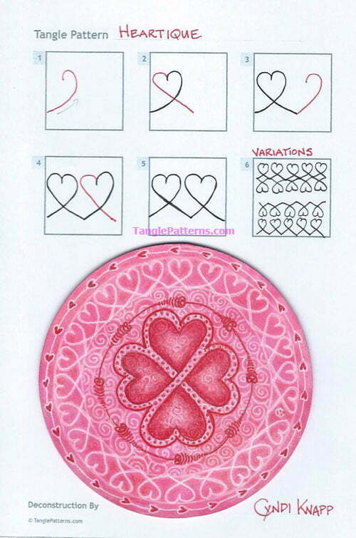 How to draw the Zentangle pattern Heartique, tangle and deconstruction by Cyndi Knapp. Image copyright the artist and used with permission, ALL RIGHTS RESERVED.