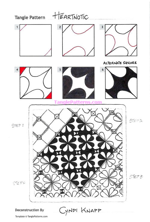 How to draw the Zentangle pattern Heartnotic, tangle and deconstruction by Cyndi Knapp. Image copyright the artist and used with permission, ALL RIGHTS RESERVED.