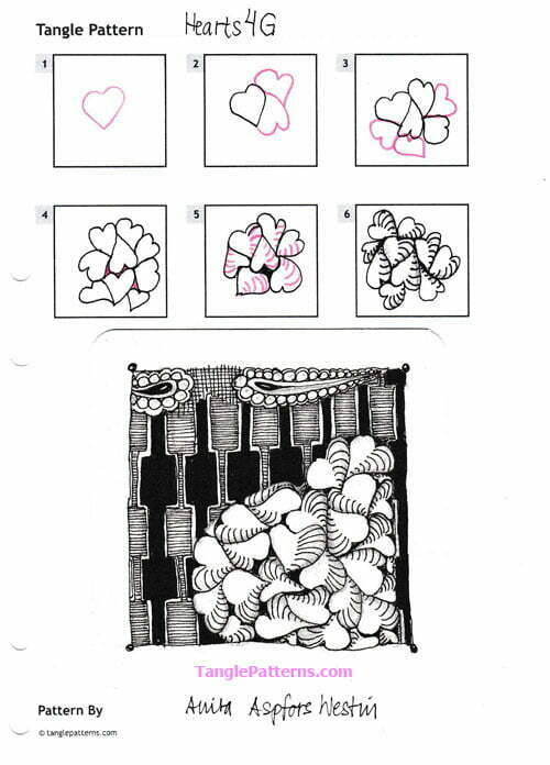 How to draw the Zentangle pattern Hearts4G, tangle and deconstruction by Anita Aspfors Westin. Image copyright the artist and used with permission, ALL RIGHTS RESERVED.