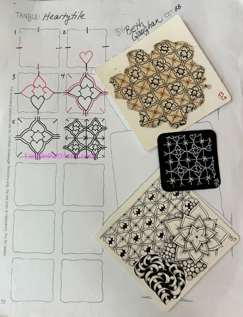 How to draw the Zentangle pattern Heartytile, tangle and deconstruction by Beth Gaughan. Image copyright the artist and used with permission, ALL RIGHTS RESERVED. How to draw the Zentangle pattern Heartytile, tangle and deconstruction by Beth Gaughan. Image copyright the artist and used with permission, ALL RIGHTS RESERVED.
