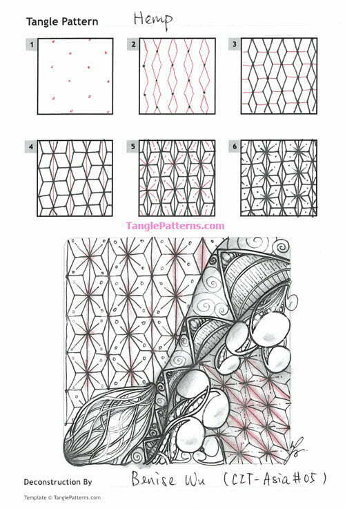 How to draw the Zentangle pattern Hemp, tangle and deconstruction by Benise Wu. Image copyright the artist and used with permission, ALL RIGHTS RESERVED.