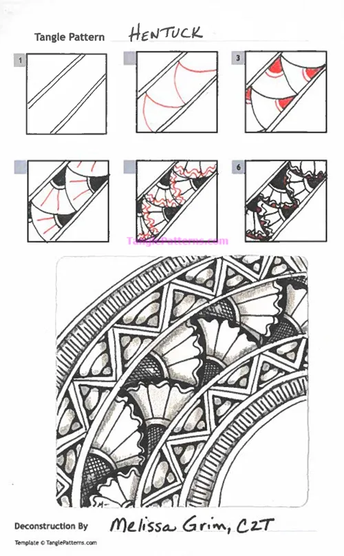 How to draw the Zentangle pattern Hentuck, tangle and deconstruction by Melissa Grim. Image copyright the artist and used with permission, ALL RIGHTS RESERVED.