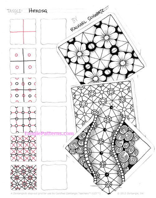 How to draw the Zentangle pattern Herosq, tangle and deconstruction by Rachael Schwartz. Image copyright the artist and used with permission, ALL RIGHTS RESERVED.