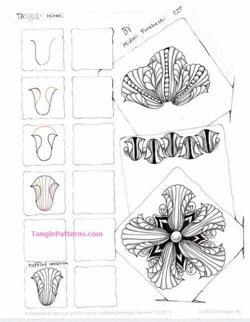How to draw the Zentangle pattern Hirari, tangle and deconstruction by Midori Furuhashi. Image copyright the artist and used with permission, ALL RIGHTS RESERVED.