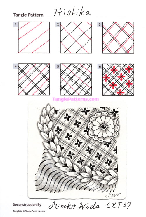 How to draw the Zentangle pattern Hishika, tangle and deconstruction by Minako Wada. Image copyright the artist and used with permission, ALL RIGHTS RESERVED.