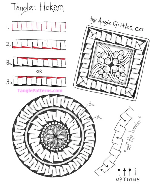 How to draw the Zentangle pattern Hokam, tangle and deconstruction by Angie Gittles. Image copyright the artist and used with permission, ALL RIGHTS RESERVED. How to draw the Zentangle pattern Hokam, tangle and deconstruction by Angie Gittles. Image copyright the artist and used with permission, ALL RIGHTS RESERVED.