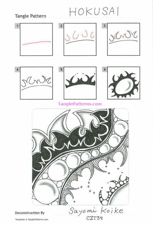 How to draw the Zentangle pattern Hokusai, tangle and deconstruction by Sayomi Koike. Image copyright the artist and used with permission, ALL RIGHTS RESERVED.