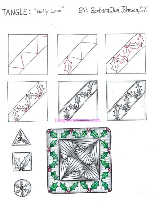 How to draw the Zentangle pattern Holly Lane, tangle and deconstruction by Barbara Duel Johnson. Image copyright the artist and used with permission, ALL RIGHTS RESERVED. How to draw the Zentangle pattern Holly Lane, tangle and deconstruction by Barbara Duel Johnson. Image copyright the artist and used with permission, ALL RIGHTS RESERVED.