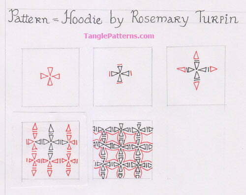 How to draw the Zentangle pattern Hoodie, tangle and deconstruction by Rosemary Turpin. Image copyright the artist and used with permission, ALL RIGHTS RESERVED.