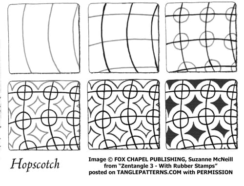 How to draw the Zentangle pattern Hopscotch tangle and deconstruction by Suzanne McNeill. Image copyright Suzanne McNeill and Fox Chapel Publishing and used with permission, ALL RIGHTS RESERVED. How to draw the Zentangle pattern Hopscotch tangle and deconstruction by Suzanne McNeill. Image copyright Suzanne McNeill and Fox Chapel Publishing and used with permission, ALL RIGHTS RESERVED.