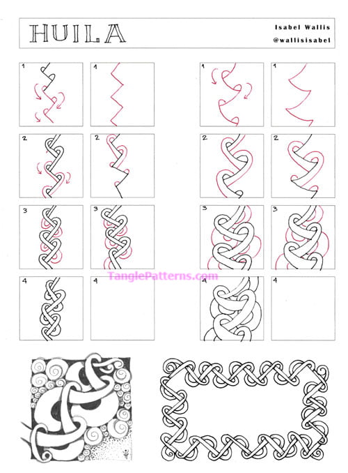 How to draw the Zentangle pattern Huila, tangle and deconstruction by Isabel Wallis. Image copyright the artist and used with permission, ALL RIGHTS RESERVED.