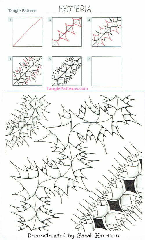 How to draw the Zentangle pattern Hysteria, tangle and deconstruction by Sarah Harrison. Image copyright the artist and used with permission, ALL RIGHTS RESERVED.