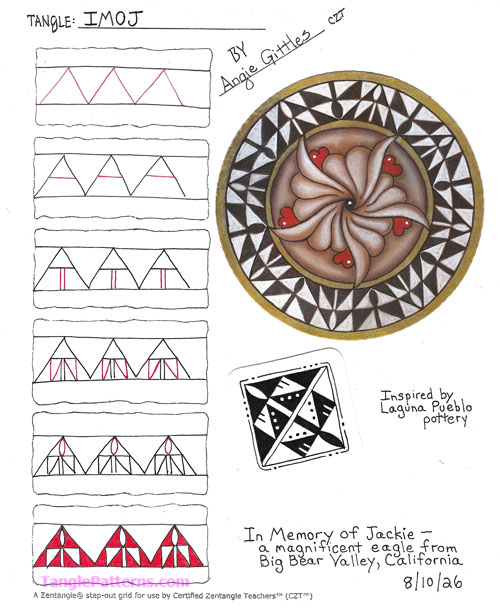 How to draw the Zentangle pattern Imoj, tangle and deconstruction by Angie Gittles. Image copyright the artist and used with permission, ALL RIGHTS RESERVED.