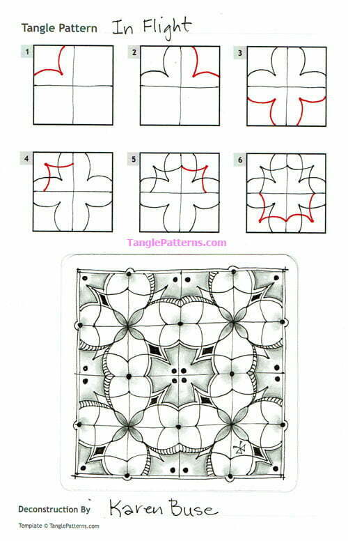How to draw the Zentangle pattern In Flight, tangle and deconstruction by Karen Buse. Image copyright the artist and used with permission, ALL RIGHTS RESERVED.