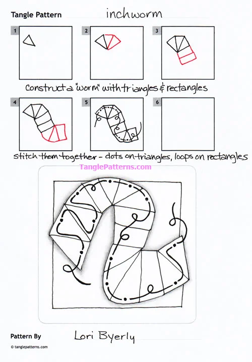 How to draw the Zentangle pattern Inchworm, tangle and deconstruction by Lori Byerly. Image copyright the artist and used with permission, ALL RIGHTS RESERVED.