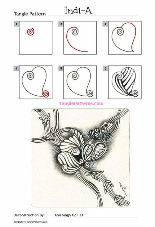 How to draw the Zentangle pattern Indi-A, tangle and deconstruction by Anu Singh. Image copyright the artist and used with permission, ALL RIGHTS RESERVED.