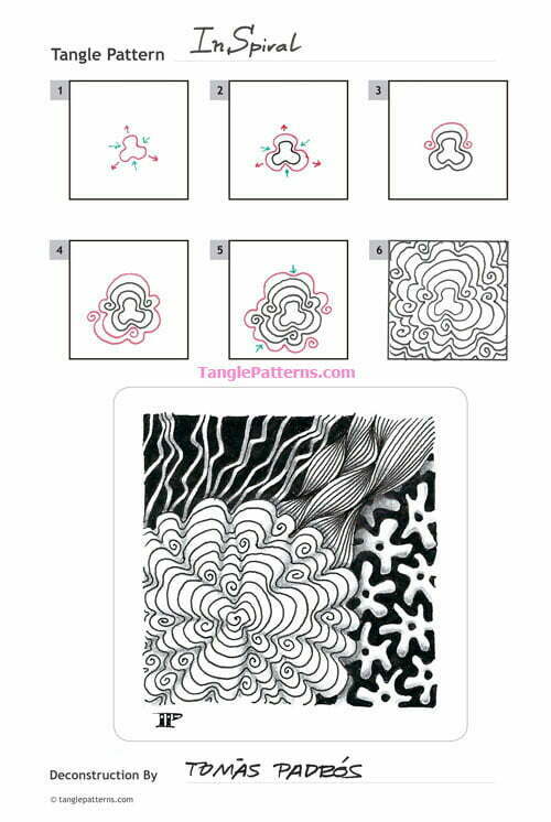 How to draw the Zentangle pattern InSpiral, tangle and deconstruction by CZT Tomàs Padrós. Image copyright the artist and used with permission, ALL RIGHTS RESERVED.