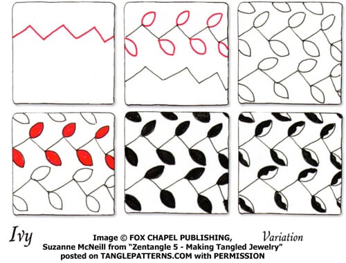 How to draw the Zentangle pattern Ivy, tangle and deconstruction by Suzanne McNeill. Image copyright the artist and used with permission, ALL RIGHTS RESERVED. How to draw the Zentangle pattern Ivy, tangle and deconstruction by Suzanne McNeill. Image copyright the artist and used with permission, ALL RIGHTS RESERVED.