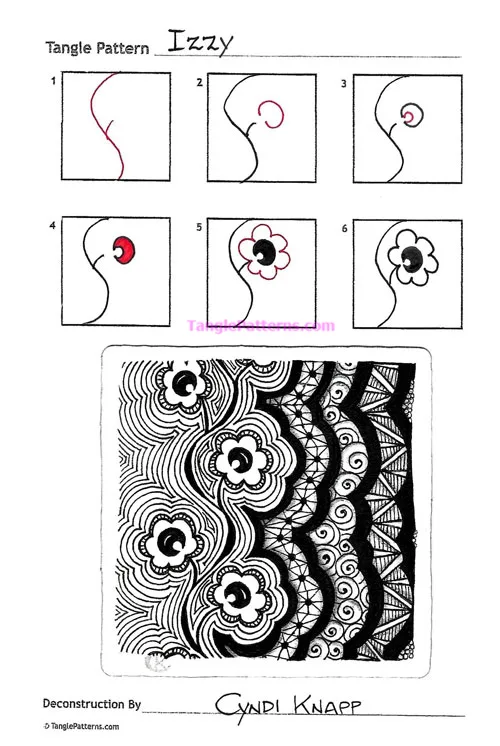 How to draw the Zentangle pattern Izzy, tangle and deconstruction by Cyndi Knapp. Image copyright the artist and used with permission, ALL RIGHTS RESERVED.