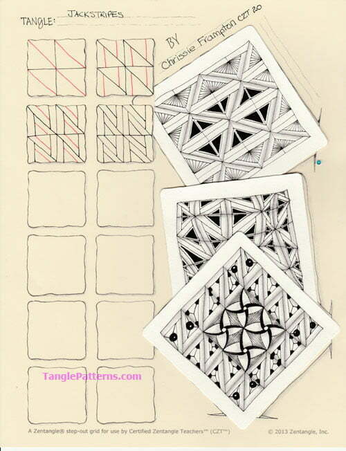 How to draw the Zentangle pattern Jackstripes, tangle and deconstruction by Chrissie Frampton. Image copyright the artist and used with permission, ALL RIGHTS RESERVED.