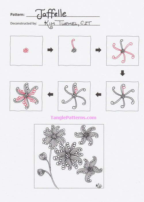 How to draw the Zentangle pattern Jaffelle, tangle and deconstruction by Kim Turmel. Image copyright the artist and used with permission, ALL RIGHTS RESERVED.