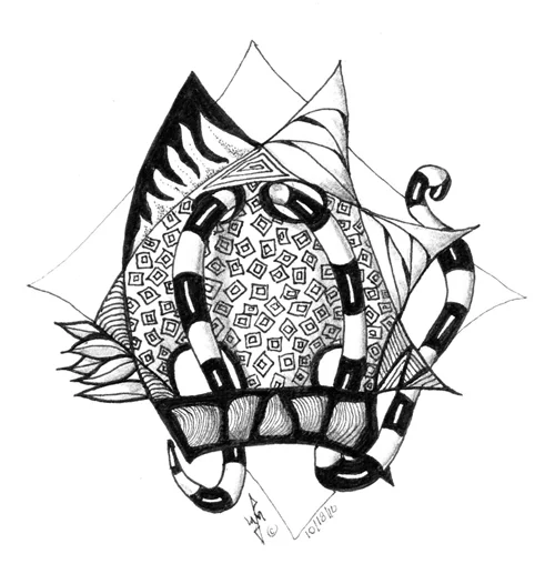 A Zentangle® by Pam Pincha-Wagener using her Jambalee tangle pattern. A Zentangle® by Pam Pincha-Wagener using her Jambalee tangle pattern.