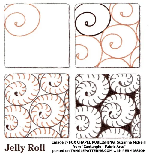 How to draw the Zentangle pattern Jelly Roll, tangle and deconstruction by Suzanne McNeill. Image copyright Suzanne McNeill and Fox Chapel Publishing and used with permission, ALL RIGHTS RESERVED.