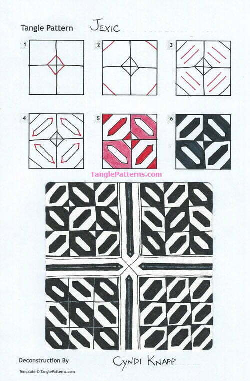How to draw the Zentangle pattern Jexic, tangle and deconstruction by Cyndi Knapp. Image copyright the artist and used with permission, ALL RIGHTS RESERVED.