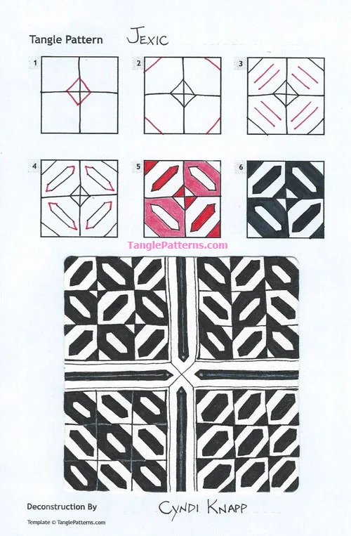 How to draw the Zentangle pattern Jexic, tangle and deconstruction by Cyndi Knapp. Image copyright the artist and used with permission, ALL RIGHTS RESERVED. How to draw the Zentangle pattern Jexic, tangle and deconstruction by Cyndi Knapp. Image copyright the artist and used with permission, ALL RIGHTS RESERVED.