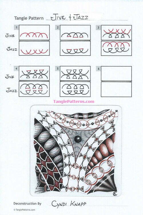 How to draw the tangle pattern Jive & Jazz, tangle and deconstruction by Cyndi Knapp