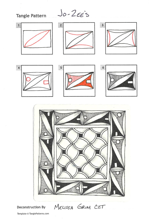 How to draw the Zentangle pattern Jo-Zee's, tangle and deconstruction by Melissa Grim. Image copyright the artist and used with permission, ALL RIGHTS RESERVED. How to draw the Zentangle pattern Jo-Zee's, tangle and deconstruction by Melissa Grim. Image copyright the artist and used with permission, ALL RIGHTS RESERVED.
