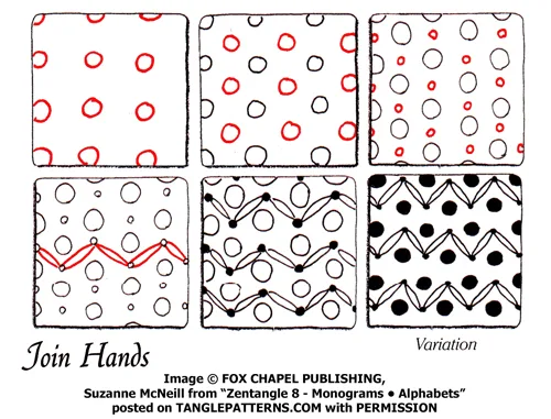 How to draw the Zentangle pattern Join Hands, tangle and deconstruction by Suzanne McNeill. Image copyright the artist and used with permission, ALL RIGHTS RESERVED.