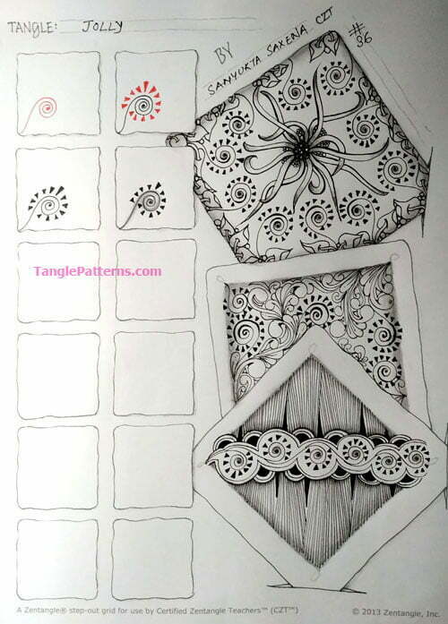 How to draw the Zentangle pattern Jolly, tangle and deconstruction by Sanyukta Saxena. Image copyright the artist and used with permission, ALL RIGHTS RESERVED.