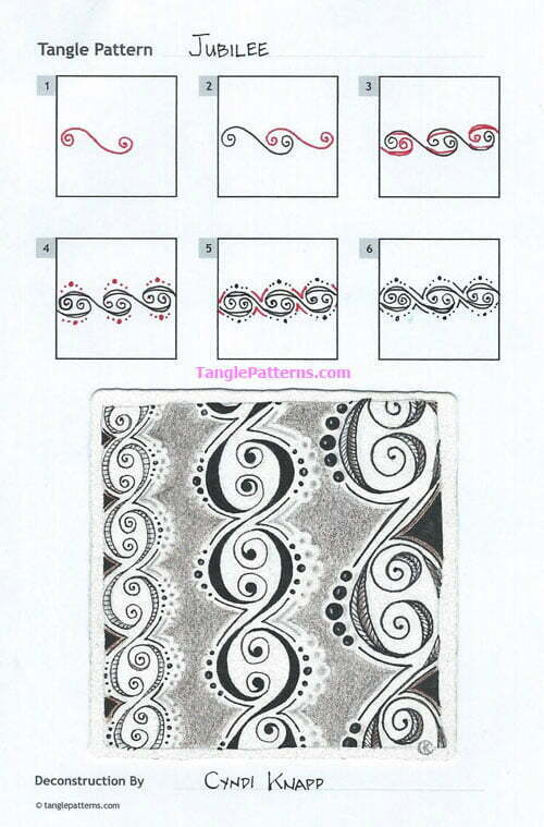 How to draw the Zentangle pattern Jubilee, tangle and deconstruction by Cyndi Knapp. Image copyright the artist and used with permission, ALL RIGHTS RESERVED.
